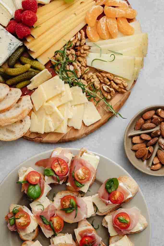 Meat cheese and nuts for snack