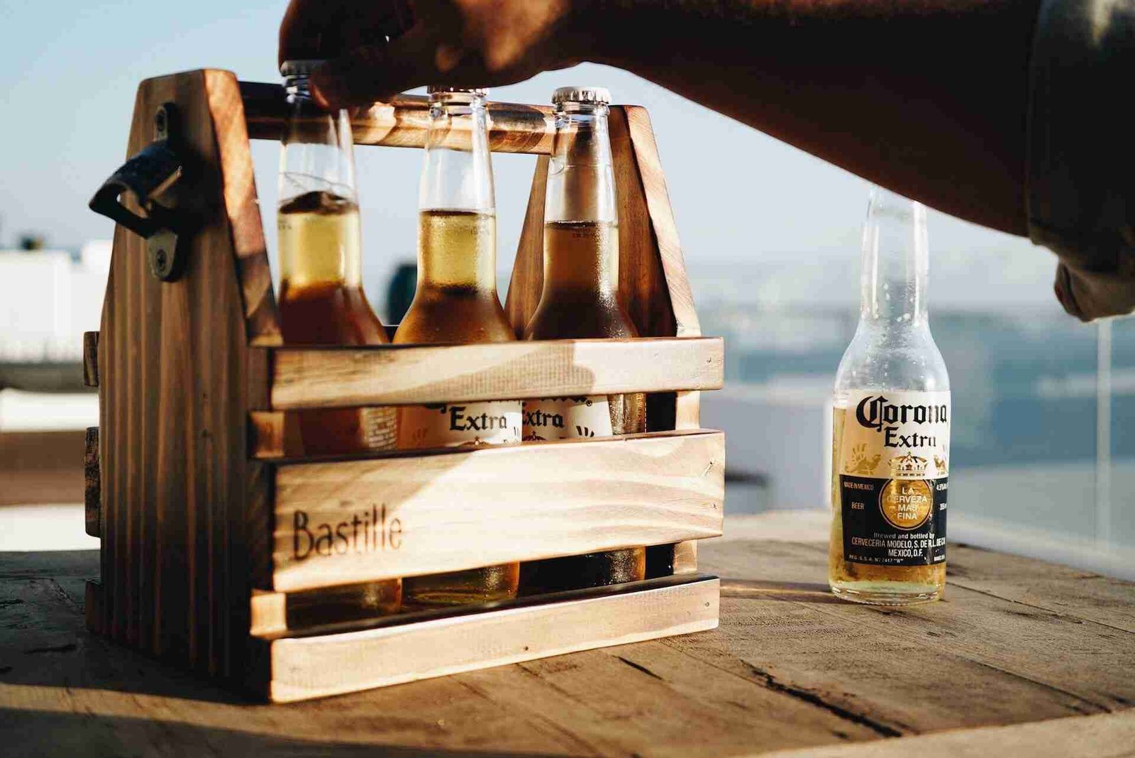 A wooden 6 pack of beer