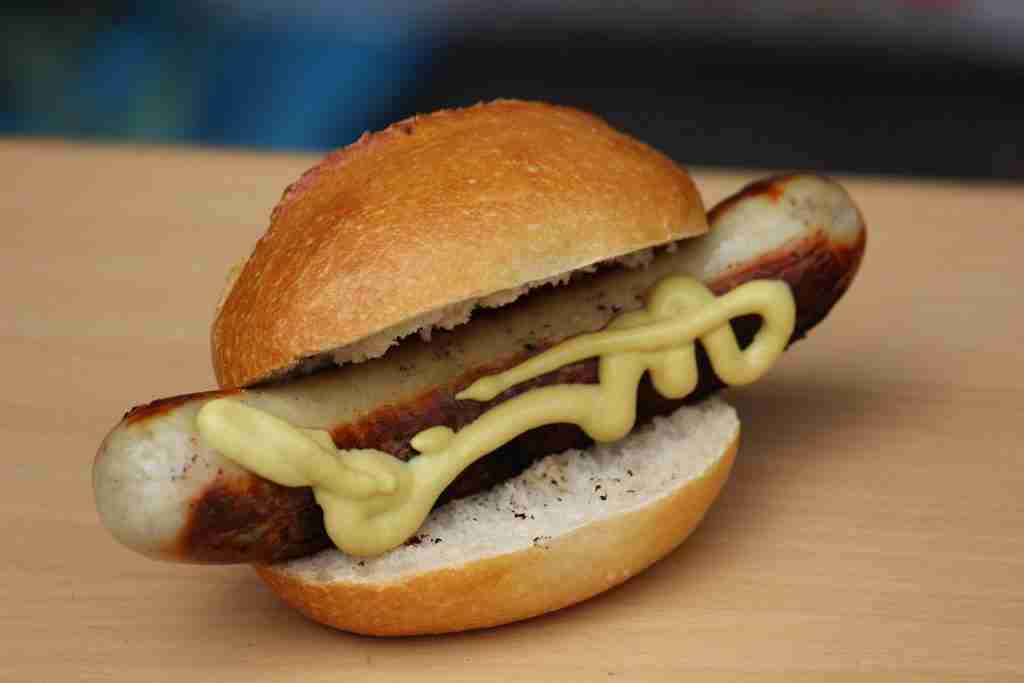 Grilled sausage on a bun