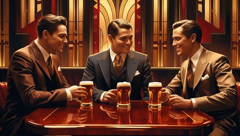 gentlemen drinking beer during art deco era ()