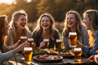 b a bunch of friends enjoying each others company, good food and great beer ()