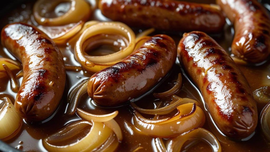h Beer Braised Bratwurst with Onions () ()