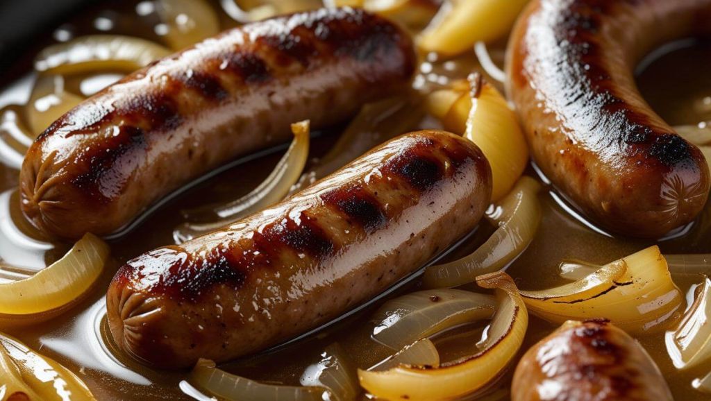h Beer Braised Bratwurst with Onions () ()
