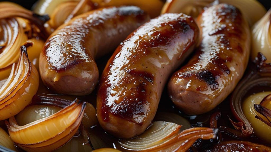 h Beer Braised Bratwurst with Onions () ()