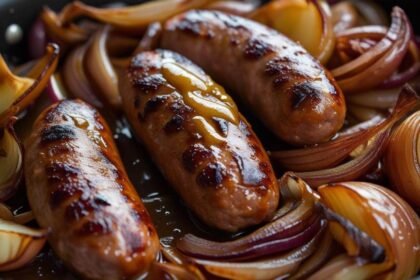 h Beer Braised Bratwurst with Onions () ()