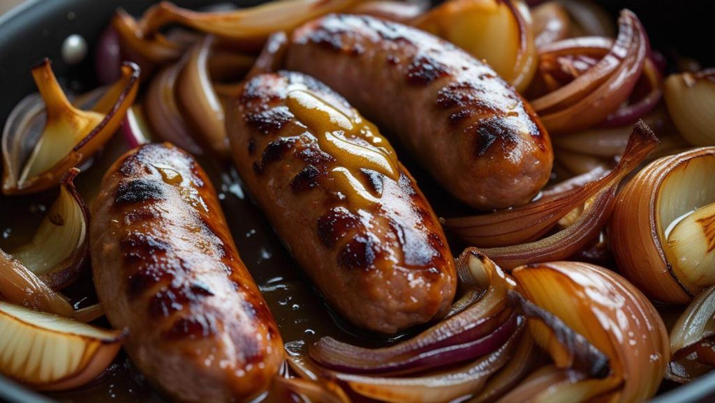 h Beer Braised Bratwurst with Onions () ()