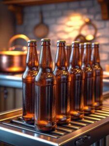h beer bottles in formation to be filled at a home kitchen ()